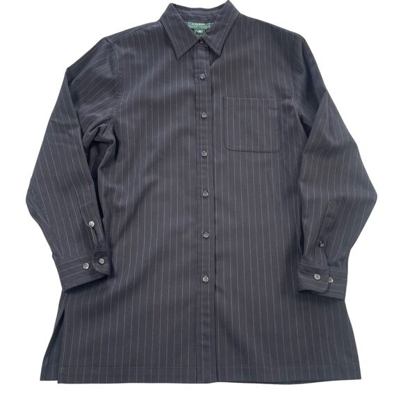 Lauren Ralph Lauren Shirt Womens Medium Navy Pinstripe Wool Button Front Tunic - Picture 1 of 15